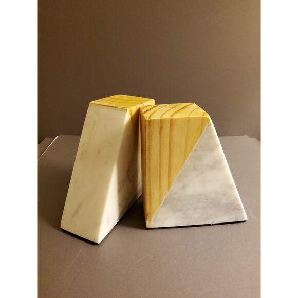 Marble and Wood Bookend Set - Brand New - Picture 2 of 4